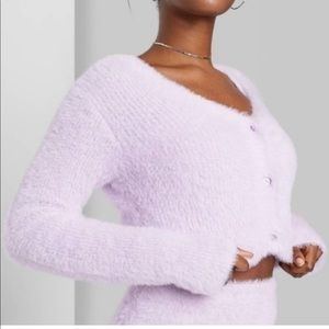 Wild fable cropped fuzzy knit cardigan Purple size XS NWT